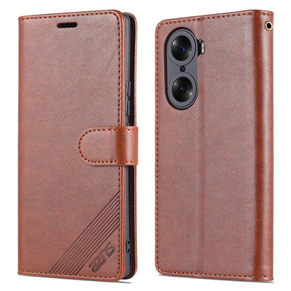 AZNS Stylish Textured PU Leather Stand Wallet Case Magnetic Clasp Shock-absorption Cover for Honor 60