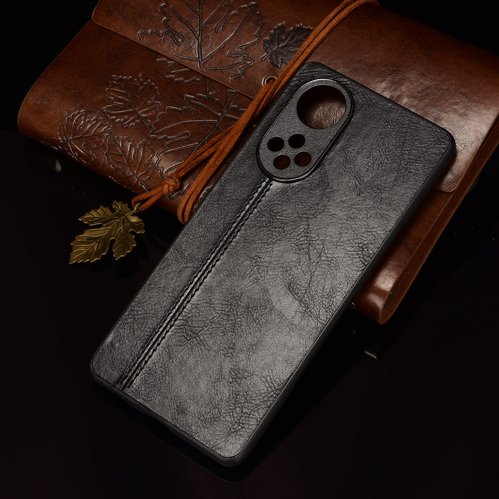 Stitching Line Lightweight Retro Textured PU Leather Coated PC + TPU Phone Cover Case for Honor 50
