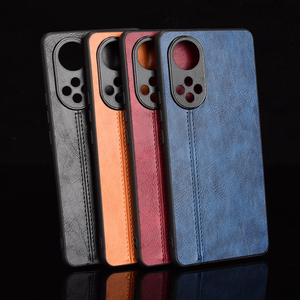 Stitching Line Lightweight Retro Textured PU Leather Coated PC + TPU Phone Cover Case for Honor 50