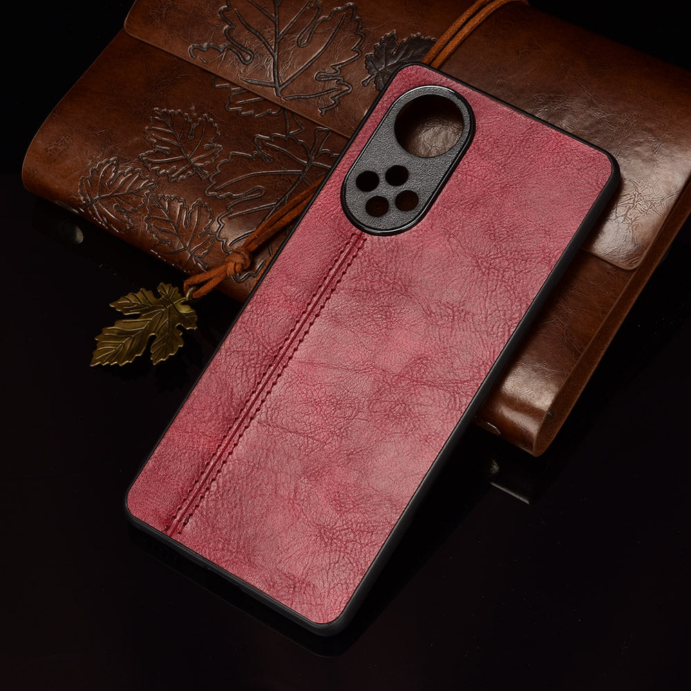 Stitching Line Lightweight Retro Textured PU Leather Coated PC + TPU Phone Cover Case for Honor 50