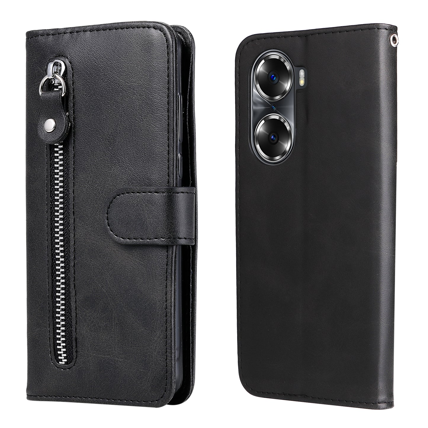Drop Proof PU Leather Zippered Pocket Phone Case Coin Holder Wallet Stand Folding Case for Honor 60