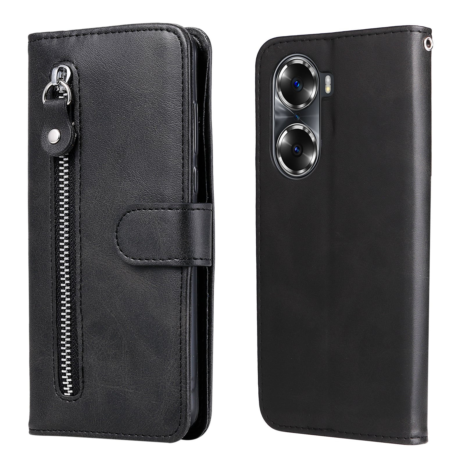 Drop Proof PU Leather Zippered Pocket Phone Case Coin Holder Wallet Stand Folding Case for Honor 60