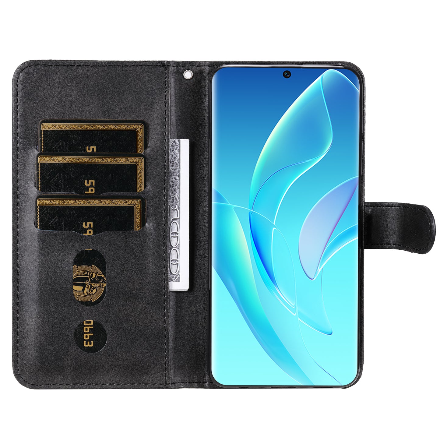 Drop Proof PU Leather Zippered Pocket Phone Case Coin Holder Wallet Stand Folding Case for Honor 60