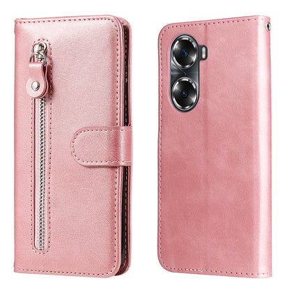 Drop Proof PU Leather Zippered Pocket Phone Case Coin Holder Wallet Stand Folding Case for Honor 60