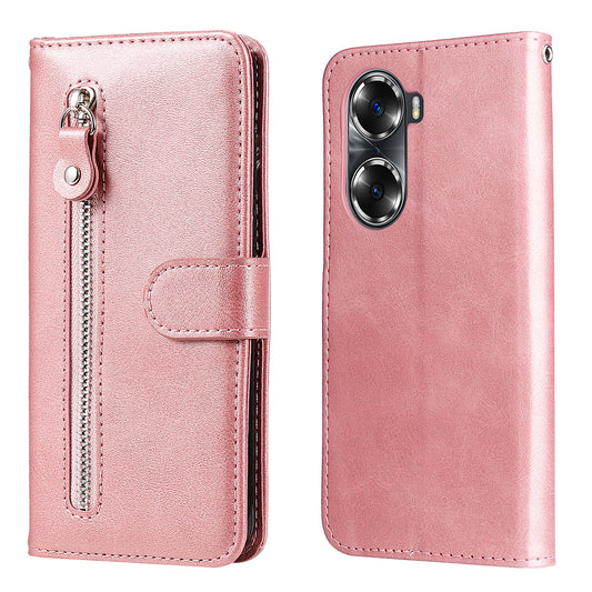 Drop Proof PU Leather Zippered Pocket Phone Case Coin Holder Wallet Stand Folding Case for Honor 60