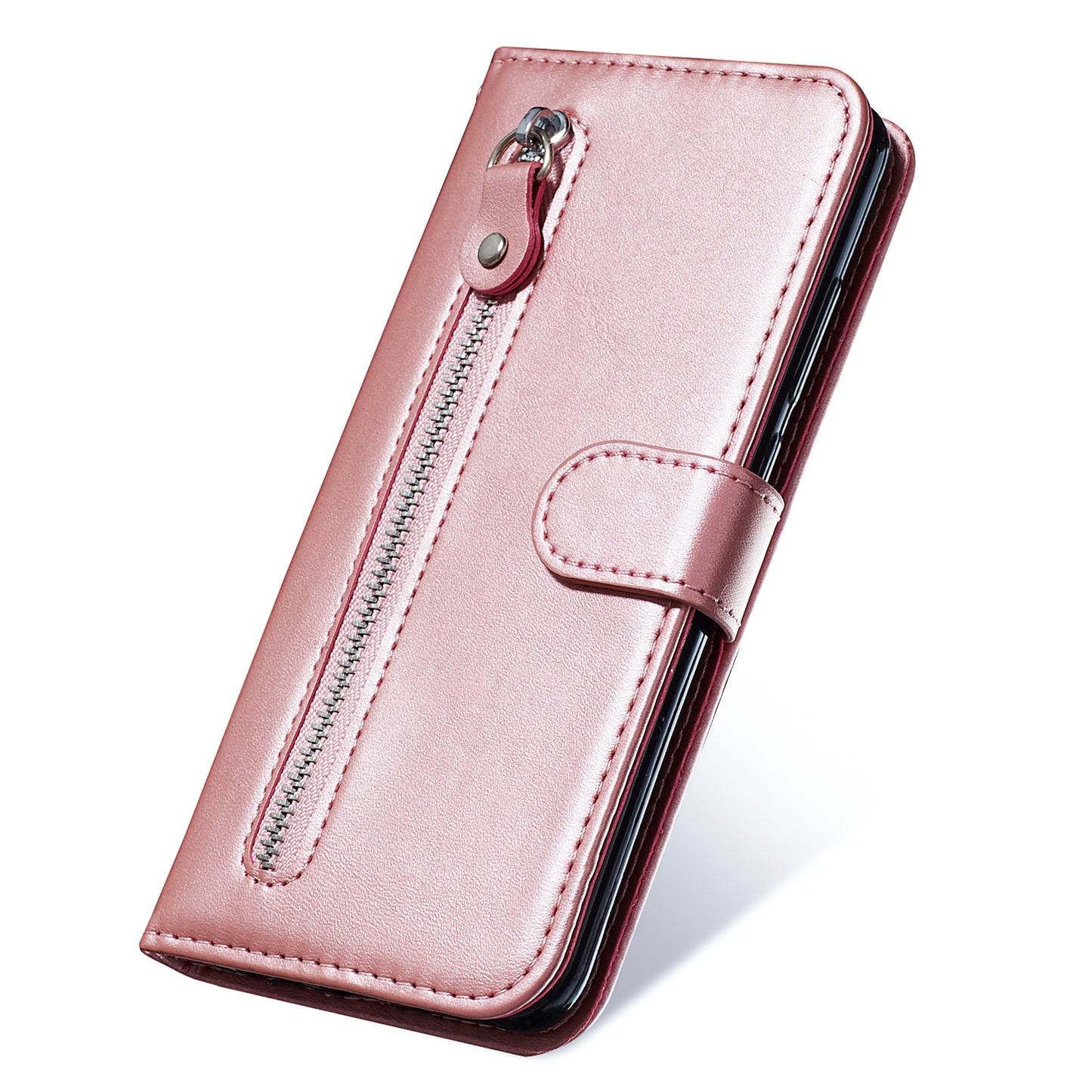 Drop Proof PU Leather Zippered Pocket Phone Case Coin Holder Wallet Stand Folding Case for Honor 60
