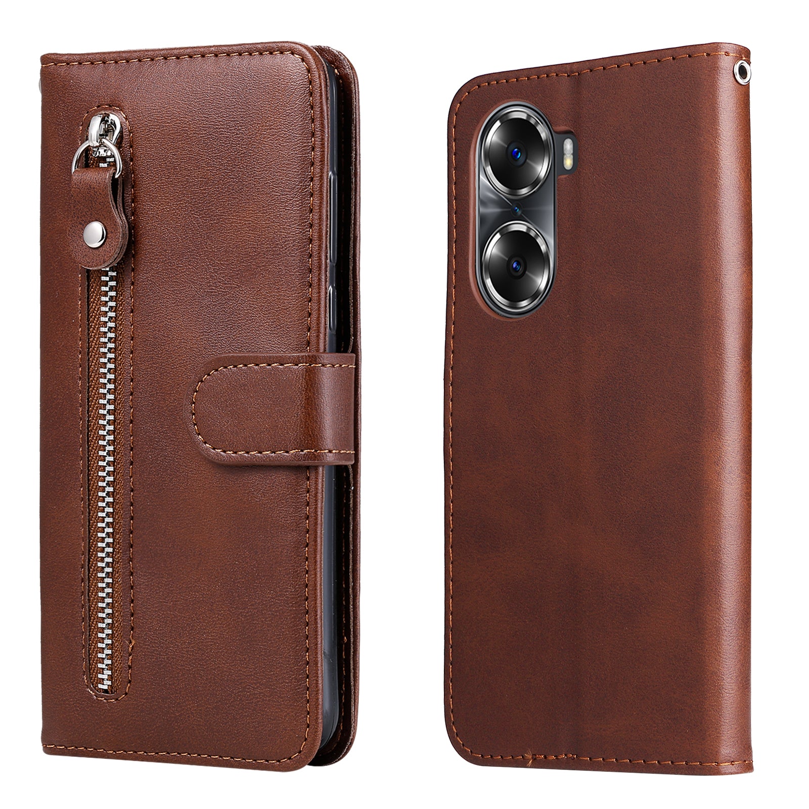 Drop Proof PU Leather Zippered Pocket Phone Case Coin Holder Wallet Stand Folding Case for Honor 60