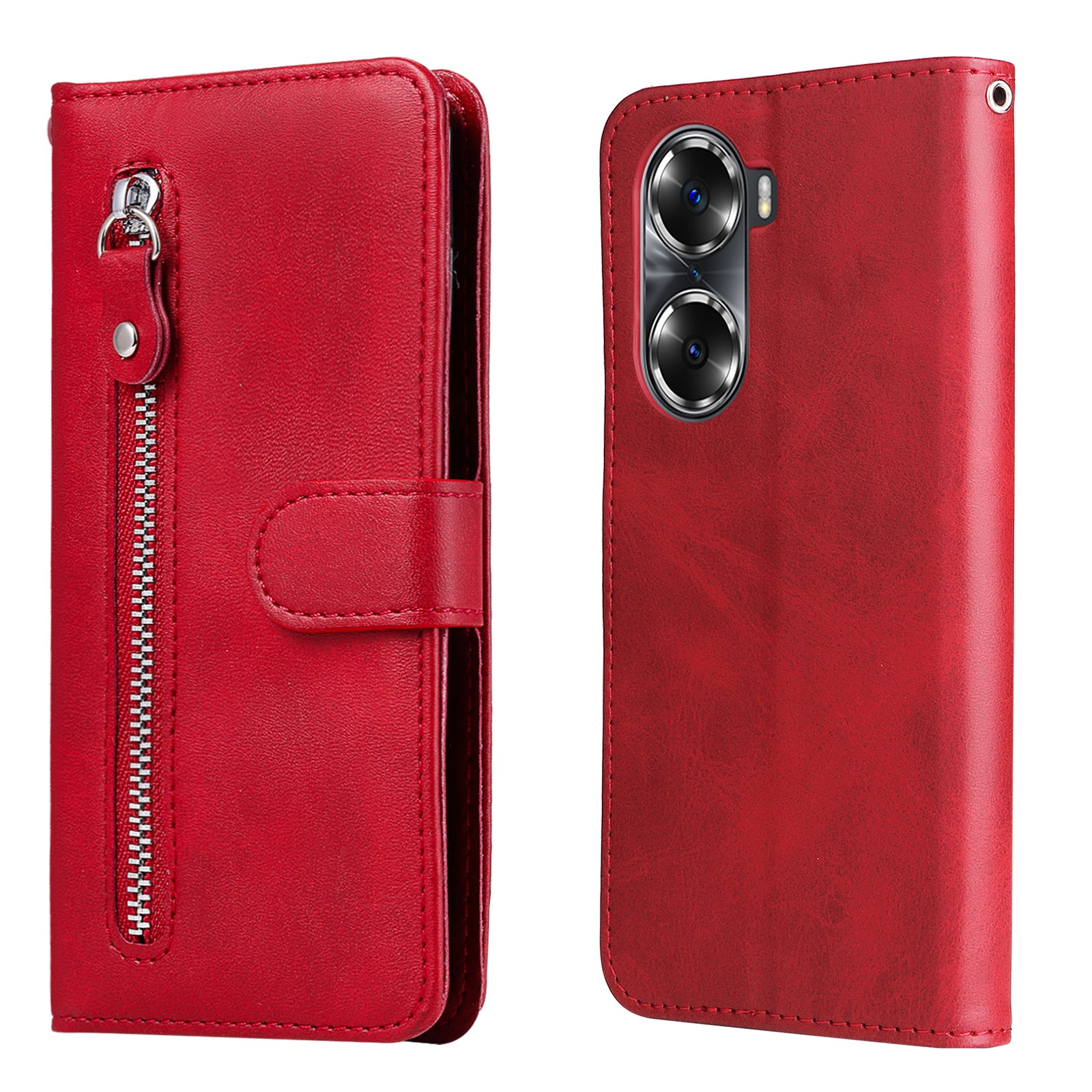 Drop Proof PU Leather Zippered Pocket Phone Case Coin Holder Wallet Stand Folding Case for Honor 60