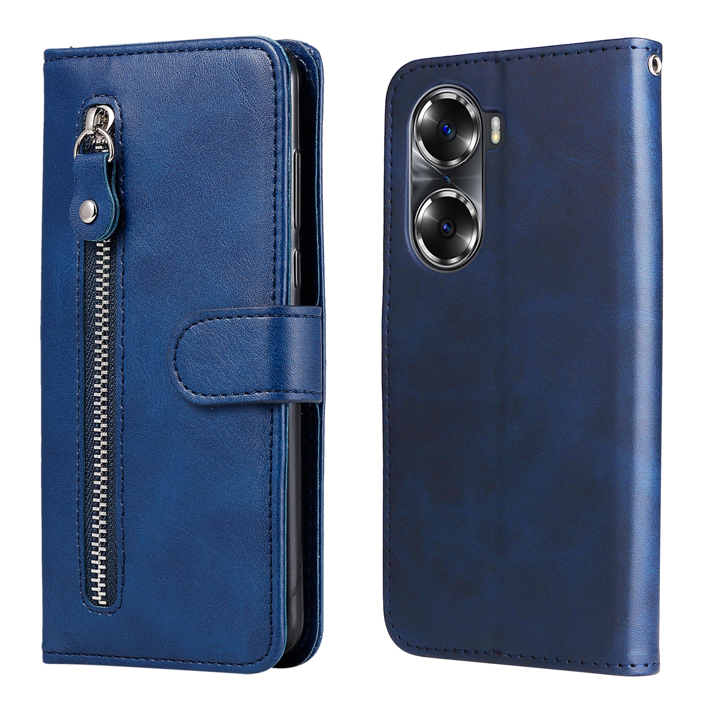 Drop Proof PU Leather Zippered Pocket Phone Case Coin Holder Wallet Stand Folding Case for Honor 60