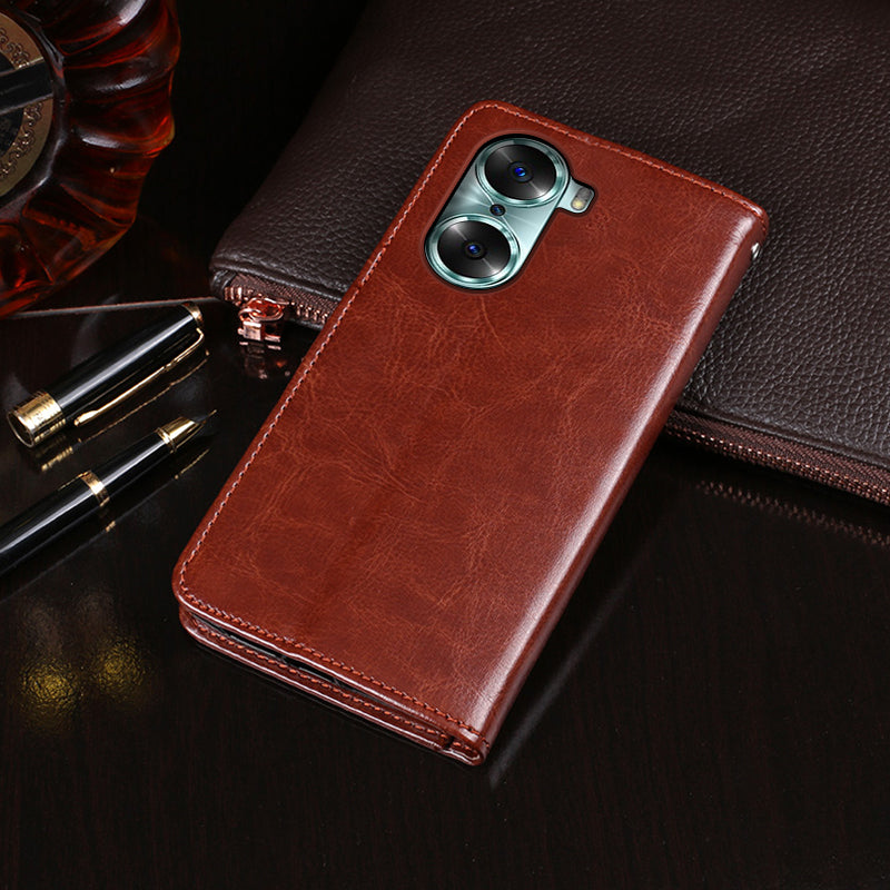 IDEWEI For Honor 60 Pro All-round Protection Crazy Horse Texture Leather Case Wallet Stand Cover
