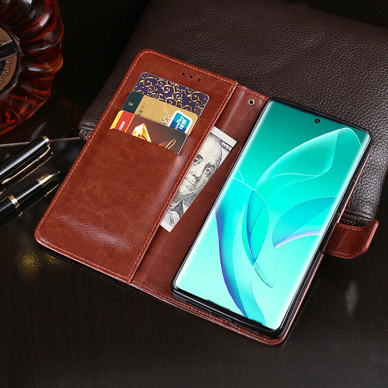 IDEWEI For Honor 60 Pro All-round Protection Crazy Horse Texture Leather Case Wallet Stand Cover