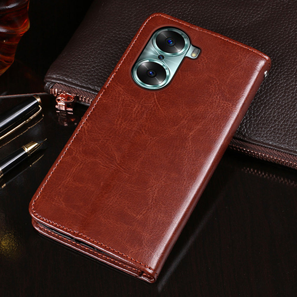 IDEWEI For Honor 60 Wallet Stand Folio Flip Phone Case Crazy Horse Texture Leather Cover