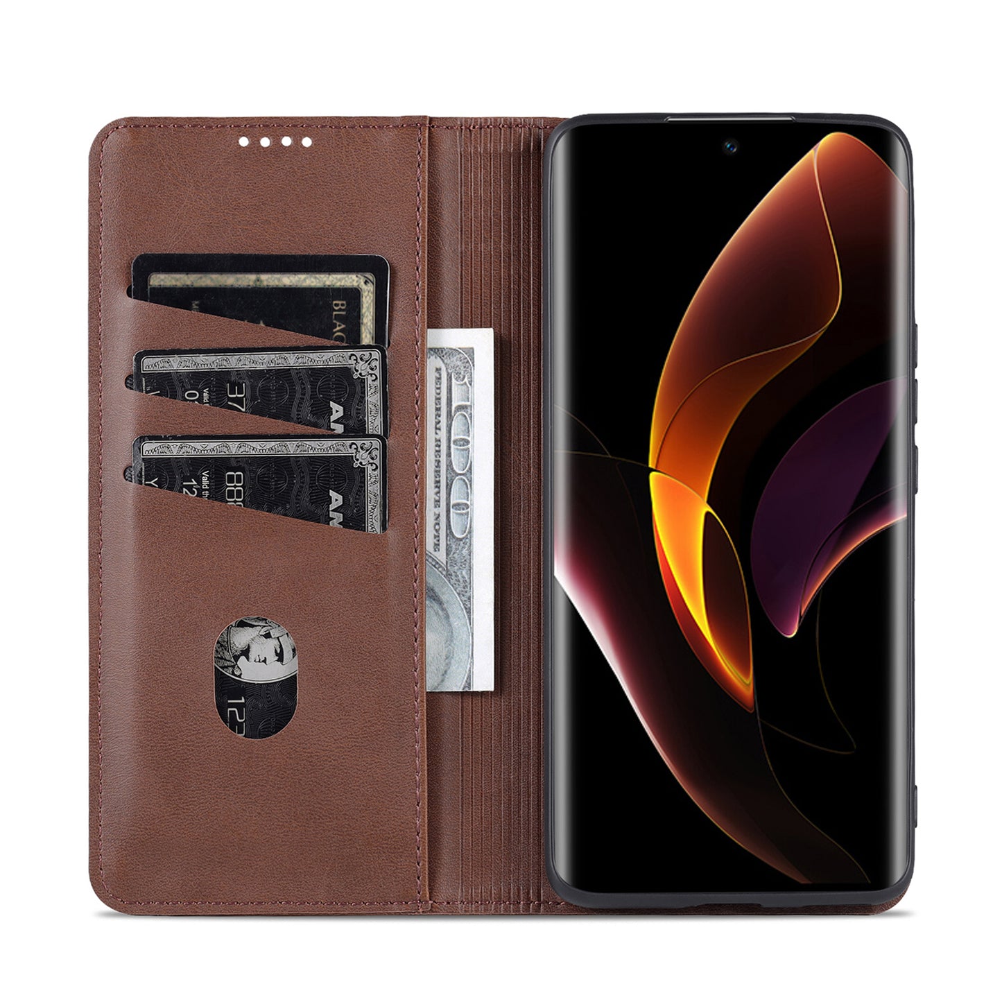 AZNS PU Leather + TPU Wallet Flip Case Magnetic Absorption Folding Stand Protective Cover for Honor 60 Pro
