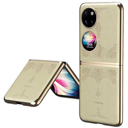 For Huawei P50 Pocket Electroplating Frame Design Textured PU Leather Coated Hard PC Phone Case Cover