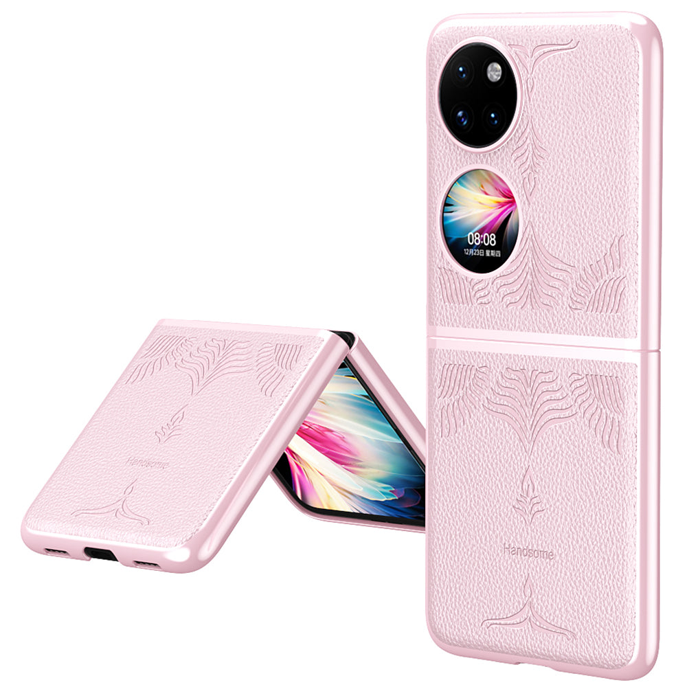 For Huawei P50 Pocket Electroplating Frame Design Textured PU Leather Coated Hard PC Phone Case Cover