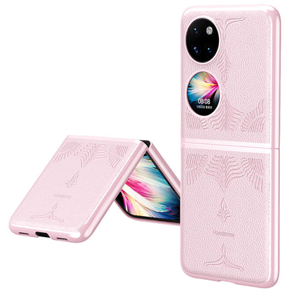 For Huawei P50 Pocket Electroplating Frame Design Textured PU Leather Coated Hard PC Phone Case Cover