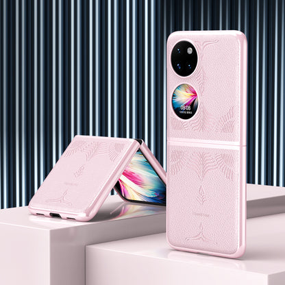 For Huawei P50 Pocket Electroplating Frame Design Textured PU Leather Coated Hard PC Phone Case Cover