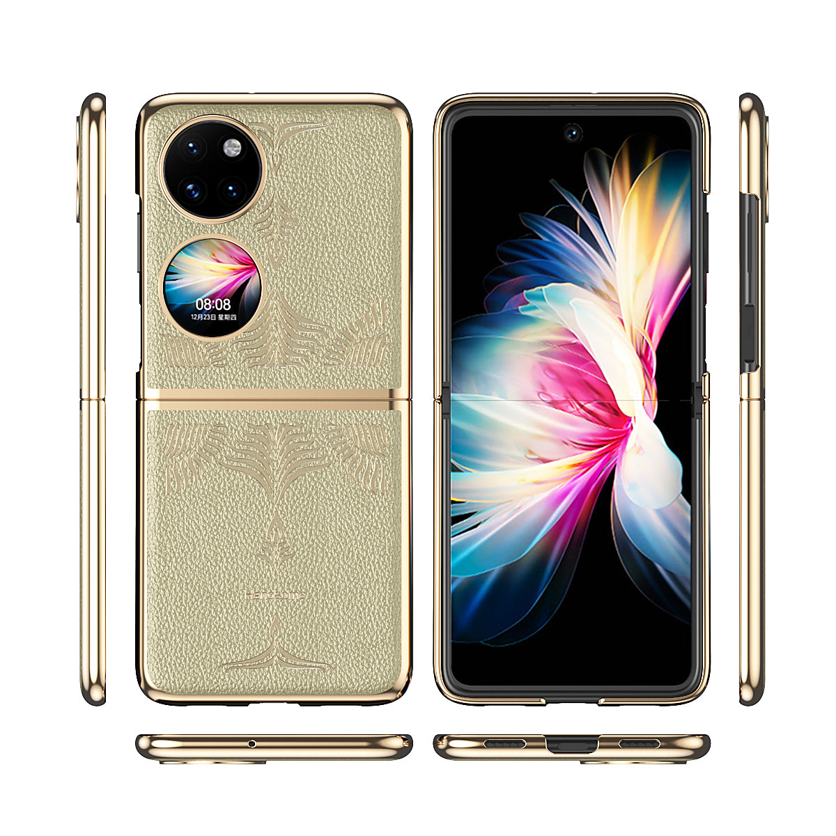 For Huawei P50 Pocket Electroplating Frame Design Textured PU Leather Coated Hard PC Phone Case Cover