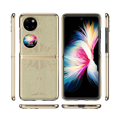 For Huawei P50 Pocket Electroplating Frame Design Textured PU Leather Coated Hard PC Phone Case Cover