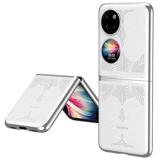 For Huawei P50 Pocket Electroplating Frame Design Textured PU Leather Coated Hard PC Phone Case Cover