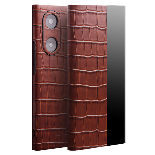 QIALINO For Honor 50 Pro/Huawei nova 9 Pro Crocodile Texture Phone Case Top Layer Cowhide Leather Cover with View Window