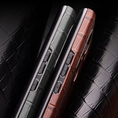 QIALINO For Honor 50 Pro/Huawei nova 9 Pro Crocodile Texture Phone Case Top Layer Cowhide Leather Cover with View Window