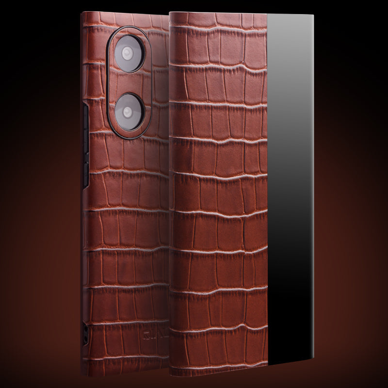 QIALINO Top Layer Cowhide Leather Phone Case for Honor 50/Huawei nova 9, Crocodile Texture View Window Protective Cover