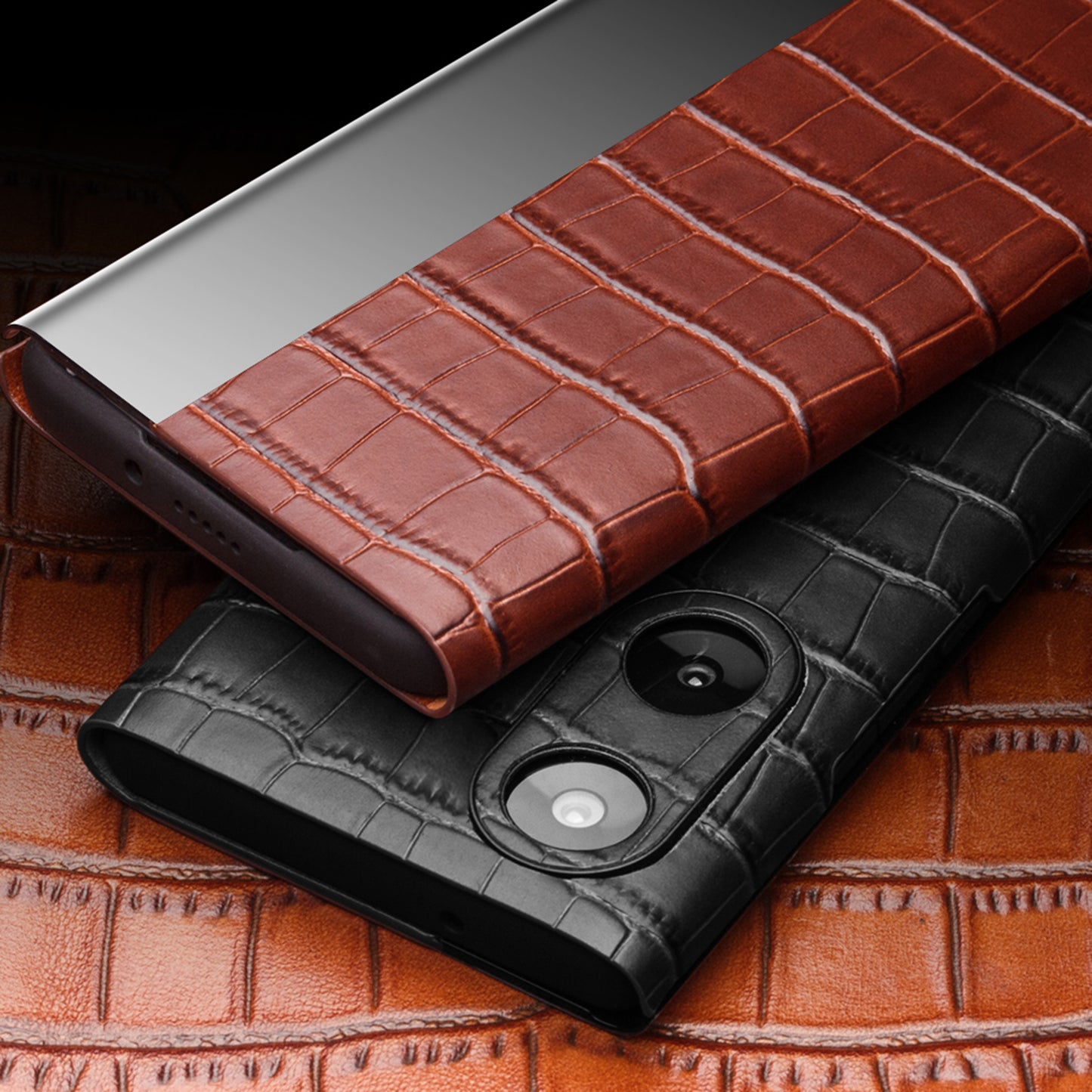 QIALINO Top Layer Cowhide Leather Phone Case for Honor 50/Huawei nova 9, Crocodile Texture View Window Protective Cover