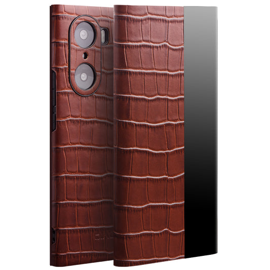 QIALINO Transparent View Window Cowhide Leather Case for Honor 60 Pro, Crocodile Texture Phone Cover