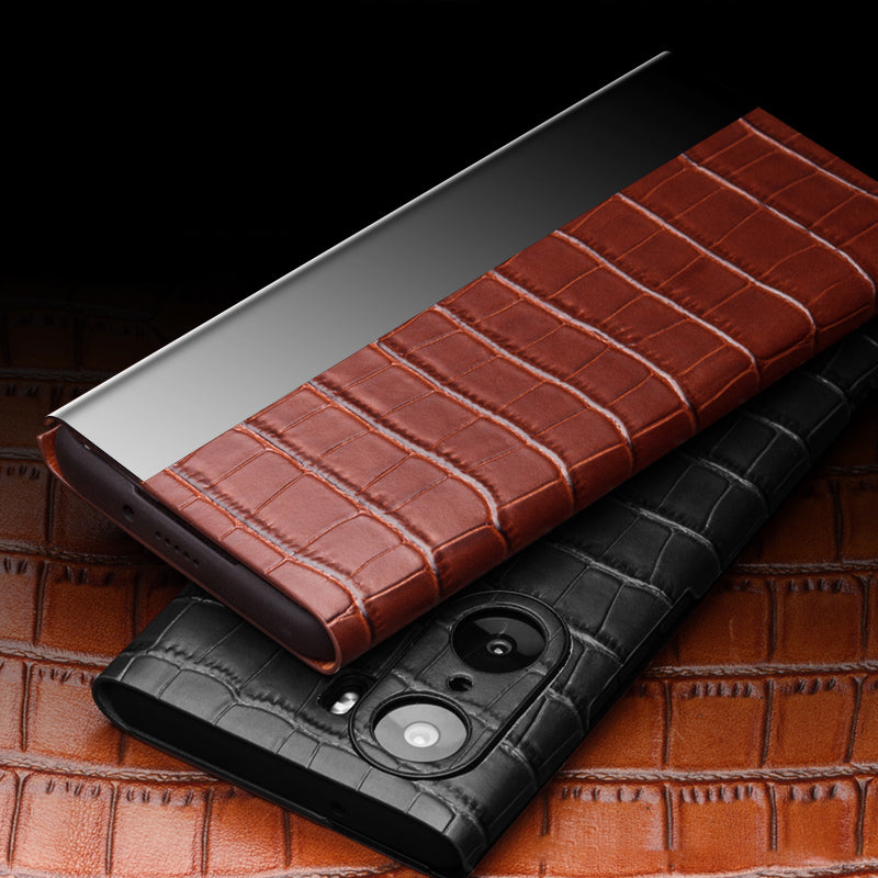 QIALINO Transparent View Window Cowhide Leather Case for Honor 60 Pro, Crocodile Texture Phone Cover