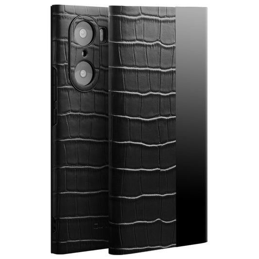 QIALINO Crocodile Texture Cowhide Leather Case for Honor 60, Auto Wake/Sleep Phone Cover with View Window
