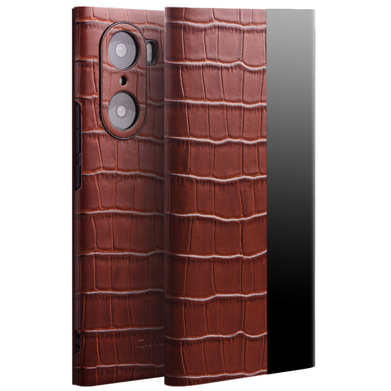 QIALINO Crocodile Texture Cowhide Leather Case for Honor 60, Auto Wake/Sleep Phone Cover with View Window