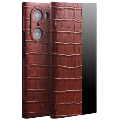 QIALINO Crocodile Texture Cowhide Leather Case for Honor 60, Auto Wake/Sleep Phone Cover with View Window