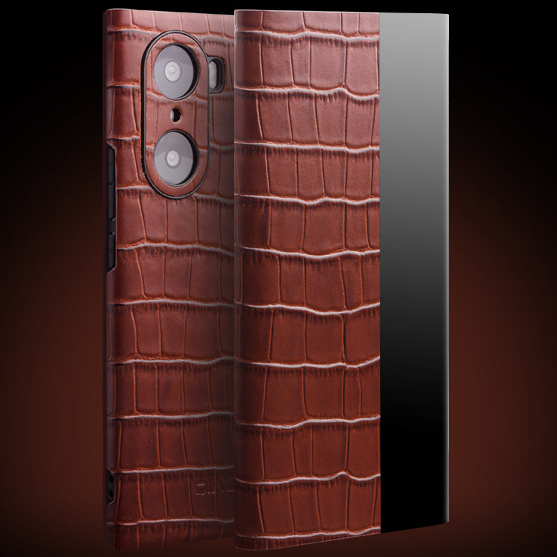 QIALINO Crocodile Texture Cowhide Leather Case for Honor 60, Auto Wake/Sleep Phone Cover with View Window