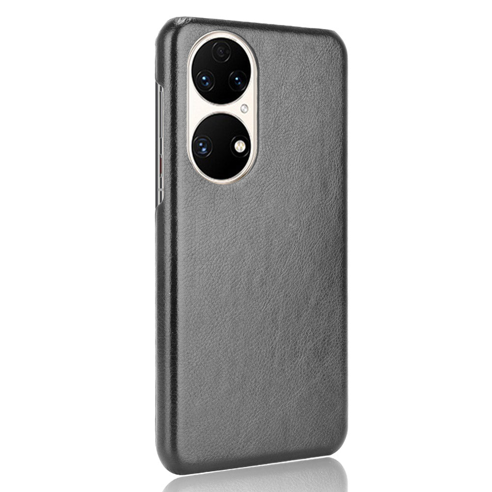 For Huawei P50 Pro Litchi Texture Scratch-resistant PU Leather Coated Phone Cover Hard PC Back Case