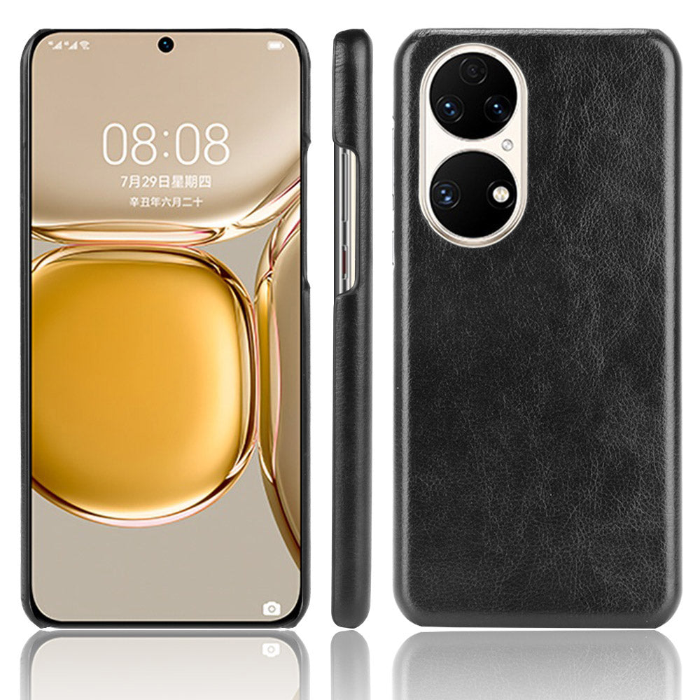 For Huawei P50 Pro Litchi Texture Scratch-resistant PU Leather Coated Phone Cover Hard PC Back Case