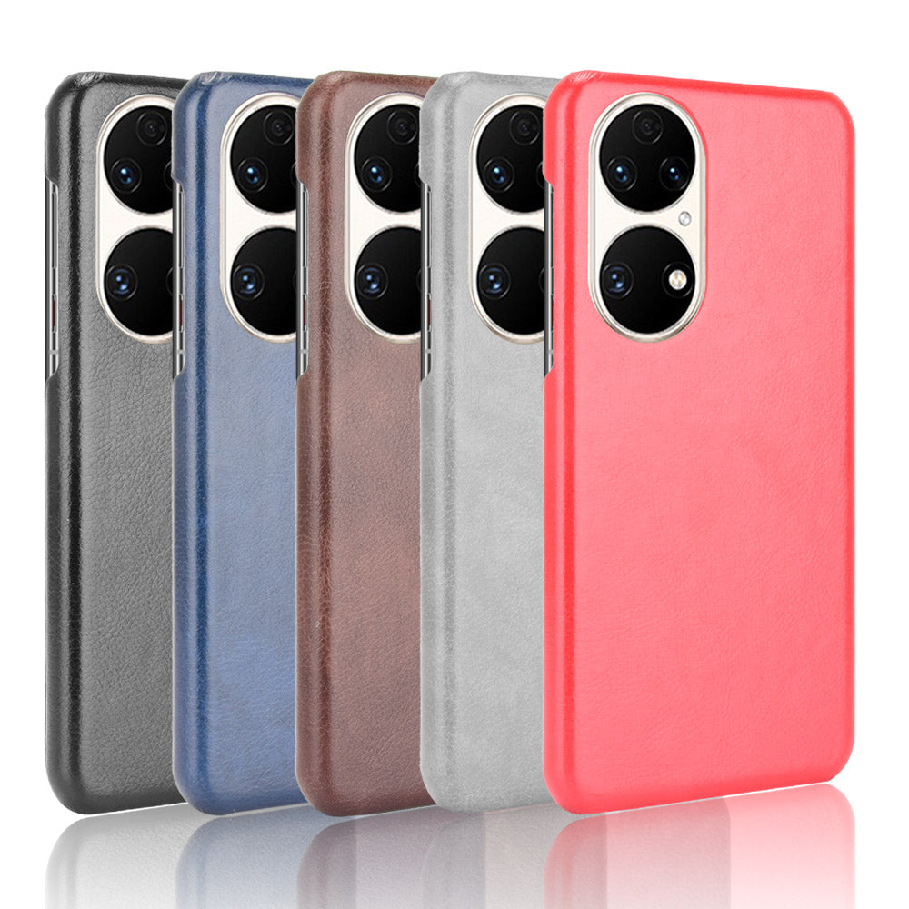 For Huawei P50 Pro Litchi Texture Scratch-resistant PU Leather Coated Phone Cover Hard PC Back Case