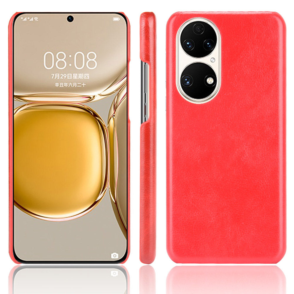 For Huawei P50 Pro Litchi Texture Scratch-resistant PU Leather Coated Phone Cover Hard PC Back Case