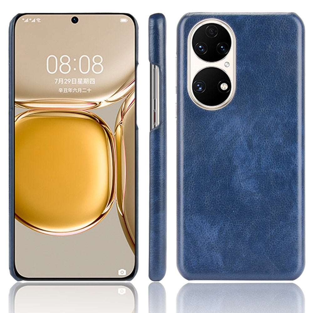 For Huawei P50 Pro Litchi Texture Scratch-resistant PU Leather Coated Phone Cover Hard PC Back Case