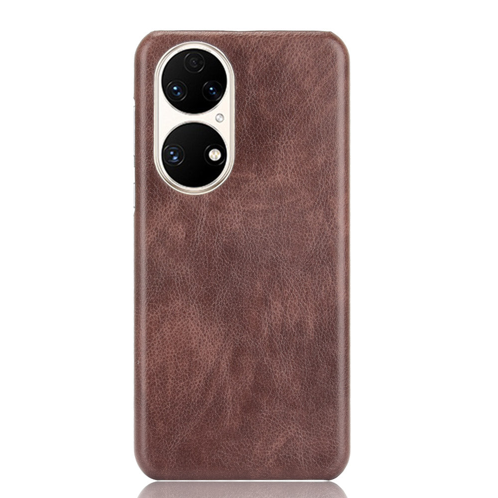 For Huawei P50 Pro Litchi Texture Scratch-resistant PU Leather Coated Phone Cover Hard PC Back Case