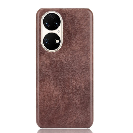 For Huawei P50 Pro Litchi Texture Scratch-resistant PU Leather Coated Phone Cover Hard PC Back Case