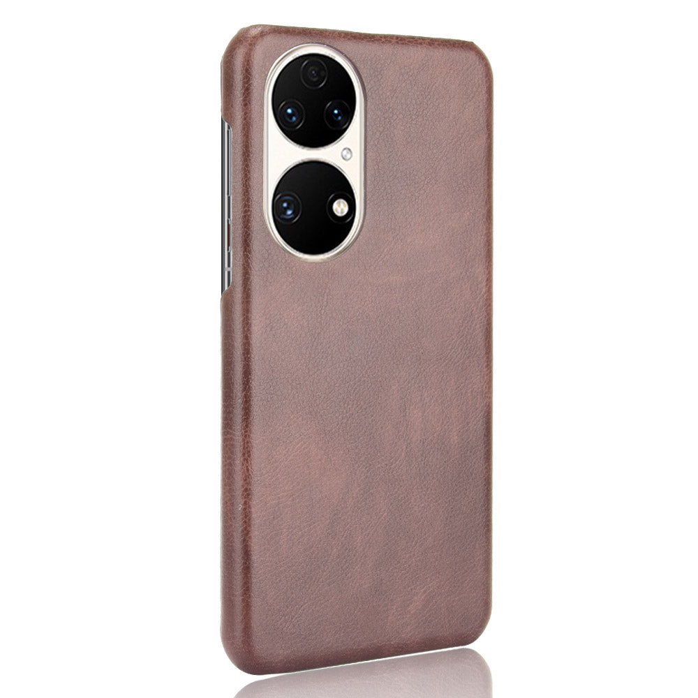 For Huawei P50 Pro Litchi Texture Scratch-resistant PU Leather Coated Phone Cover Hard PC Back Case