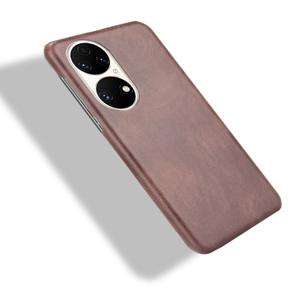 For Huawei P50 Pro Litchi Texture Scratch-resistant PU Leather Coated Phone Cover Hard PC Back Case