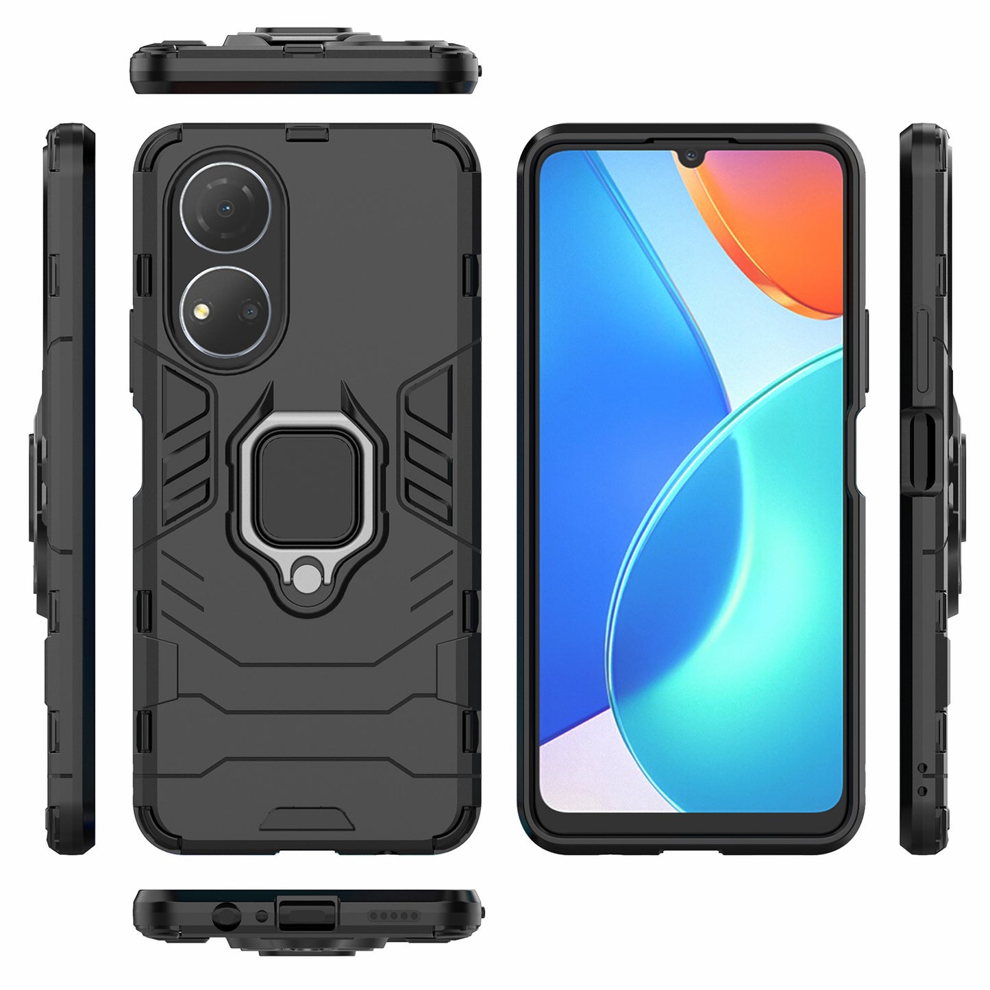 For Honor Play 30 Plus 5G / X7 4G Ring Kickstand Hard PC + Soft TPU Impact-resistant Phone Case