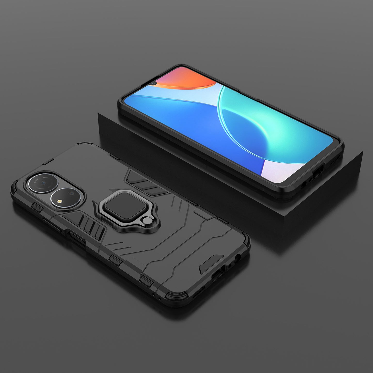 For Honor Play 30 Plus 5G / X7 4G Ring Kickstand Hard PC + Soft TPU Impact-resistant Phone Case