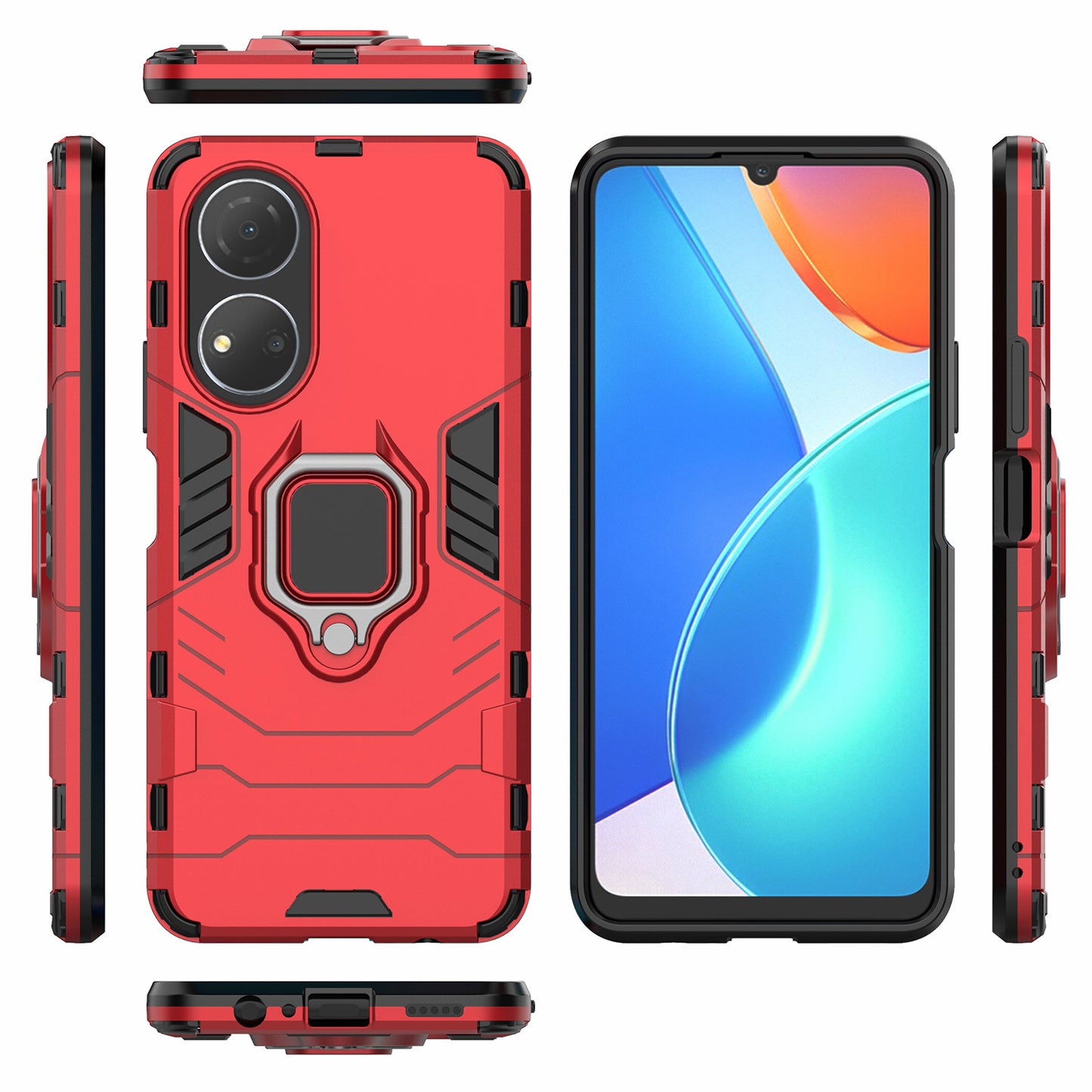 For Honor Play 30 Plus 5G / X7 4G Ring Kickstand Hard PC + Soft TPU Impact-resistant Phone Case