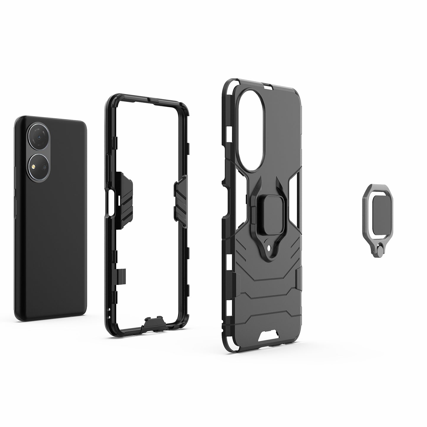 For Honor Play 30 Plus 5G / X7 4G Ring Kickstand Hard PC + Soft TPU Impact-resistant Phone Case
