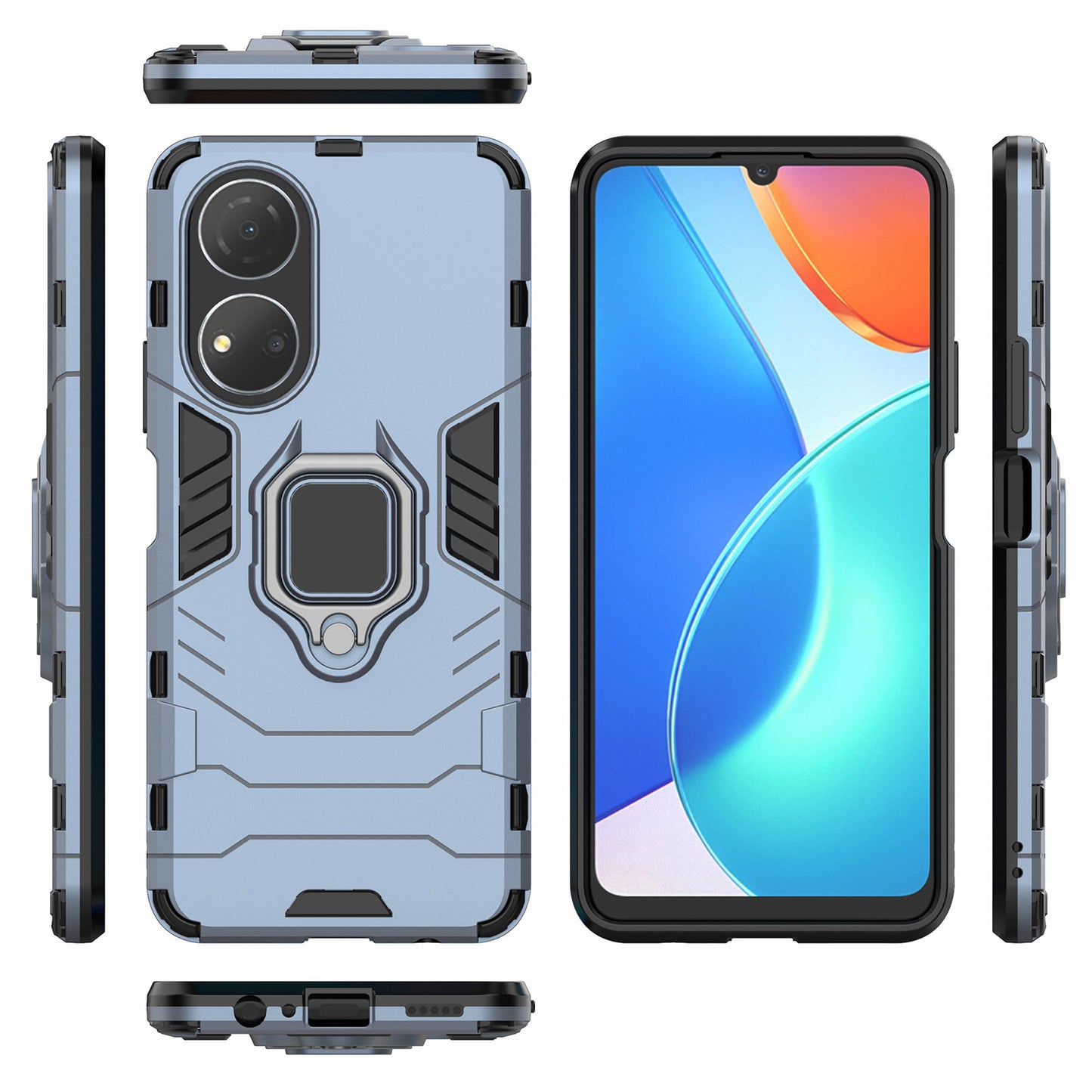 For Honor Play 30 Plus 5G / X7 4G Ring Kickstand Hard PC + Soft TPU Impact-resistant Phone Case