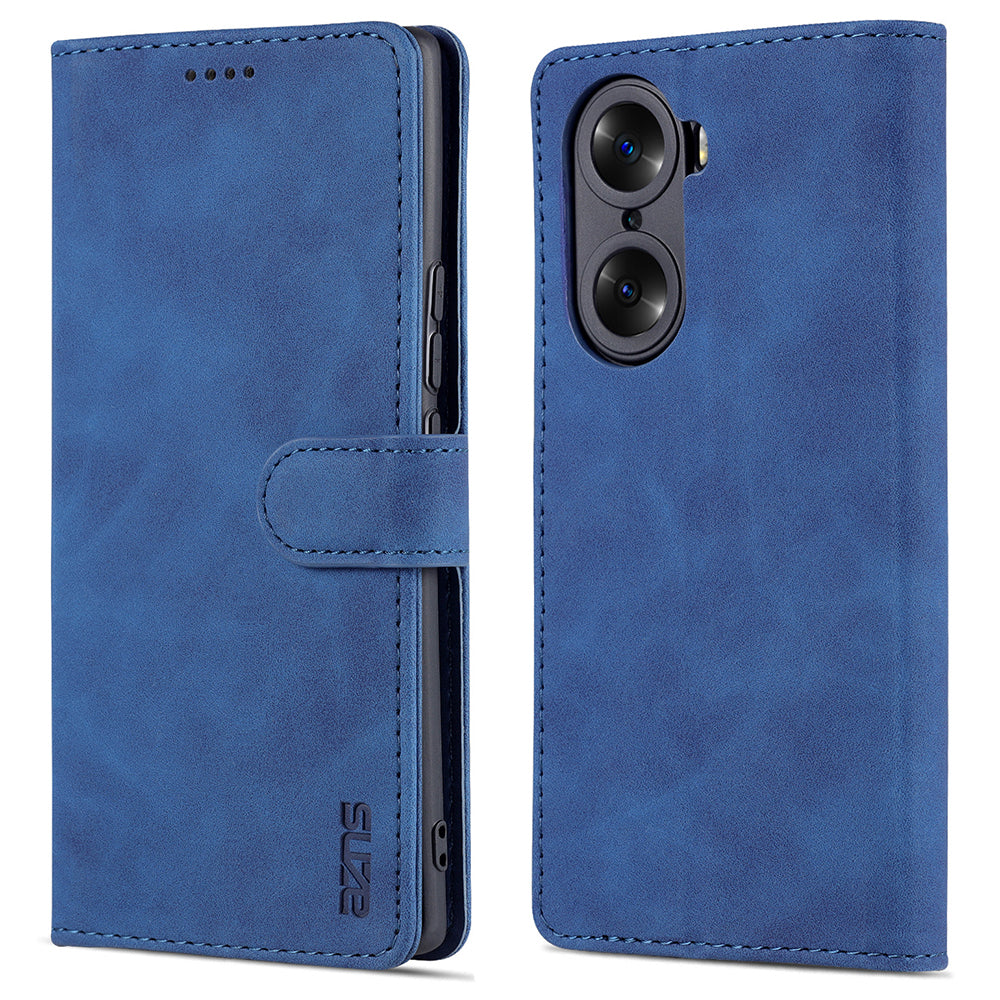 AZNS for Honor 60 Pro Dual-sided Magnetic Clasp Anti-drop PU Leather Wallet Stand Cell Phone Case Cover