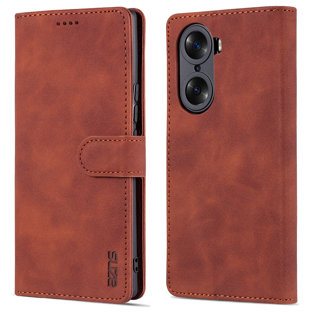 AZNS for Honor 60 Pro Dual-sided Magnetic Clasp Anti-drop PU Leather Wallet Stand Cell Phone Case Cover